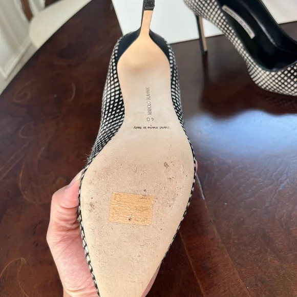 Authentic Manolo Blahnik Black and White Calf Hair Pumps